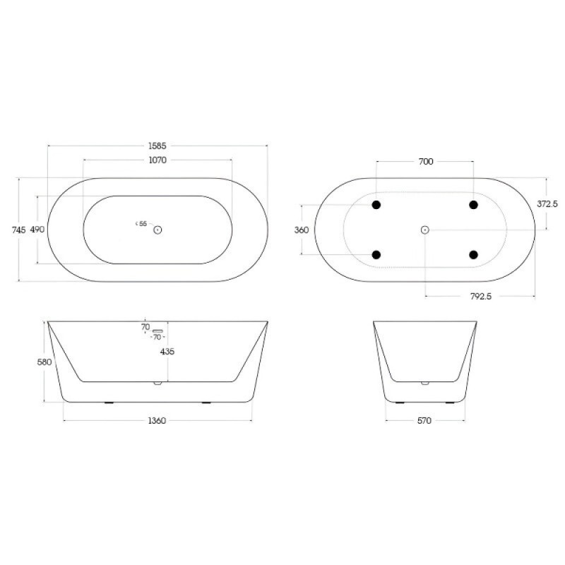 Ванна акриловая BelBagno BB306-1585, 160 x 75 см, белая