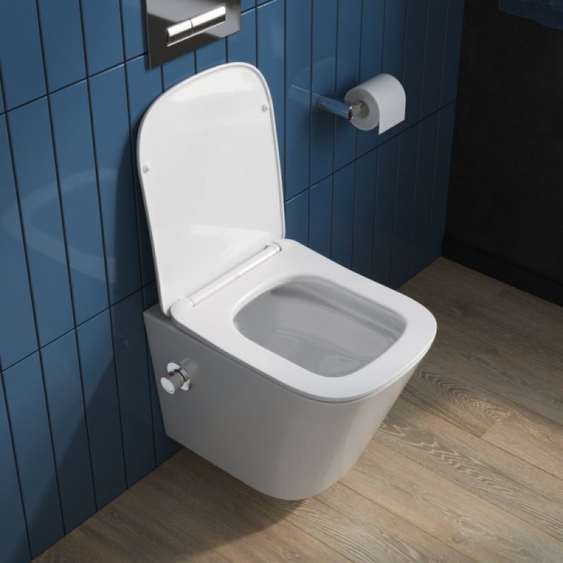 Унитаз подвесной BelBagno Due, безободковый, с функцией биде и смесителем, сиденье soft close, белый, BB3103CHR-BS/SC