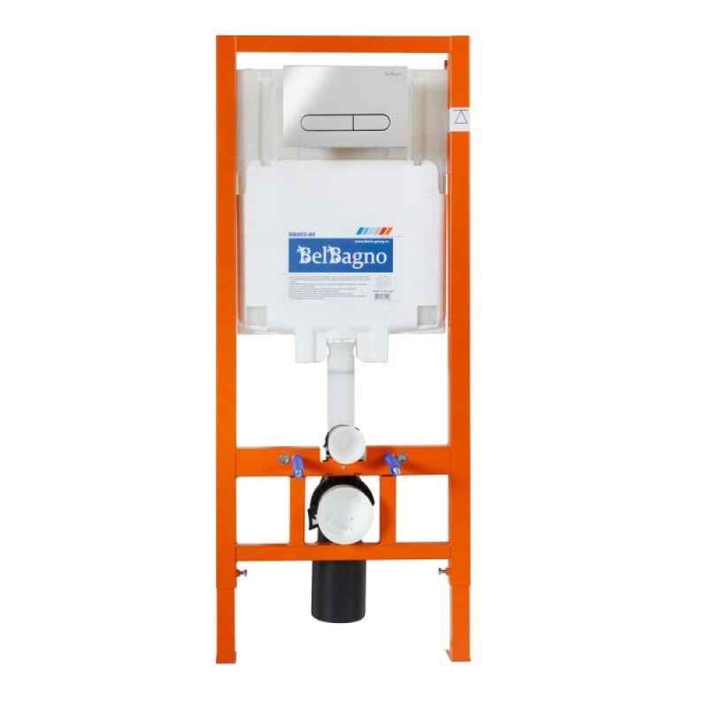 Инсталляция BelBagno с унитазом BelBagno Due BB3103CHR/SC, сиденье с микролифтом, клавиша хром, комплект