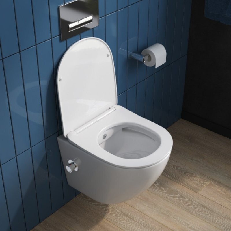 Унитаз подвесной BelBagno UNO, безободковый, с функцией биде и смесителем, сиденье soft close, белый, BB3105CHR-BS/SC