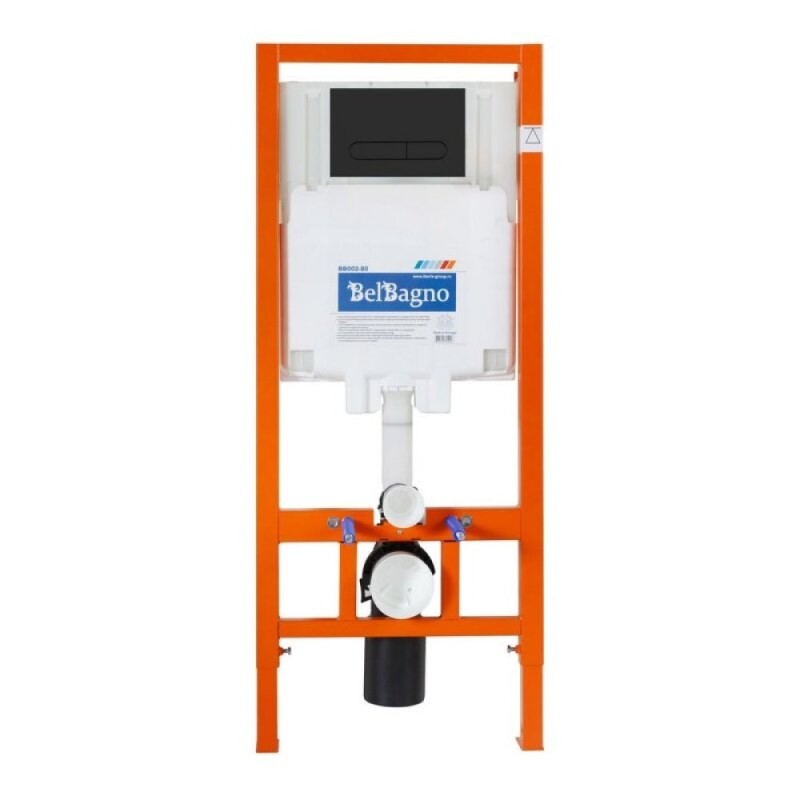 Инсталляция BelBagno BB3202CHR-MB/BB3202SC-MB/BB002-80/BB007-PR-NERO.M, с унитазом BelBagno Ardente-C, сиденье с микролифтом, клавиша черная, комплект