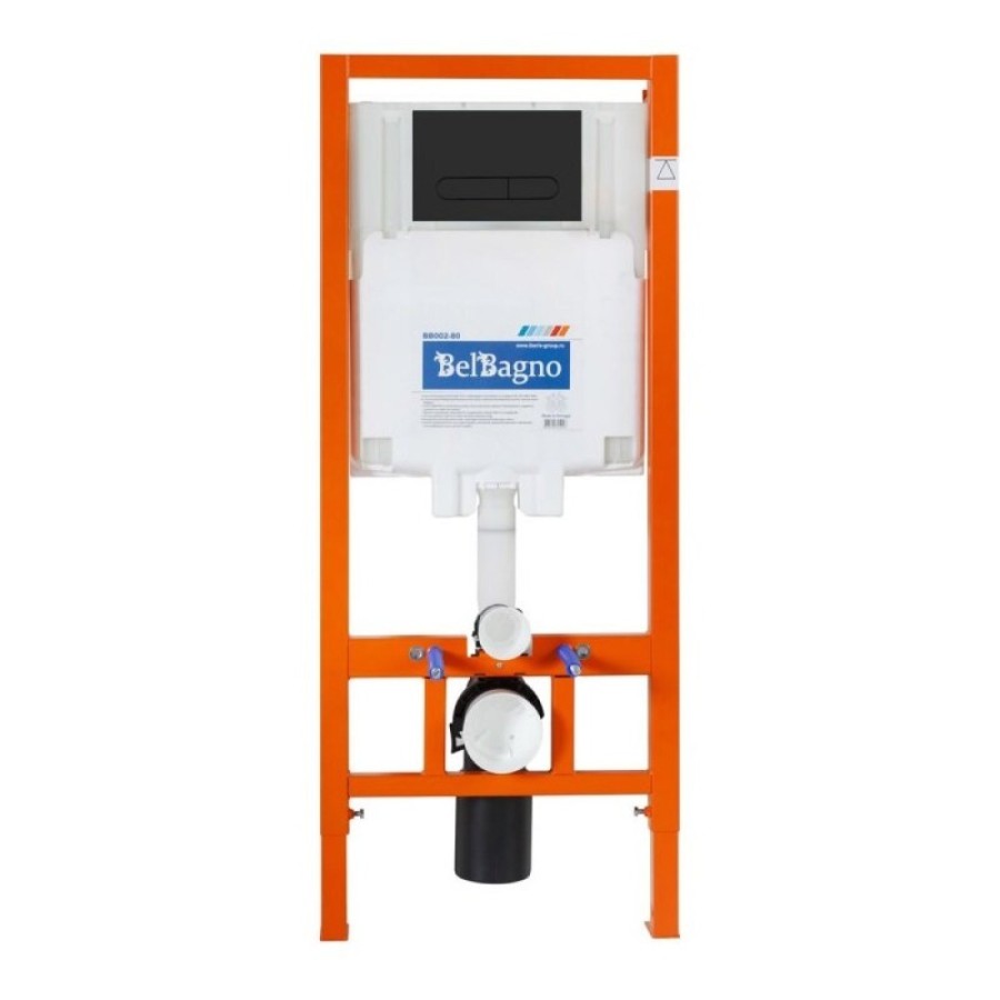 Инсталляция BelBagno BB3202CHR-MB/BB3202SC-MB/BB002-80/BB007-PR-NERO.M, с унитазом BelBagno Ardente-C, сиденье с микролифтом, клавиша черная, комплект