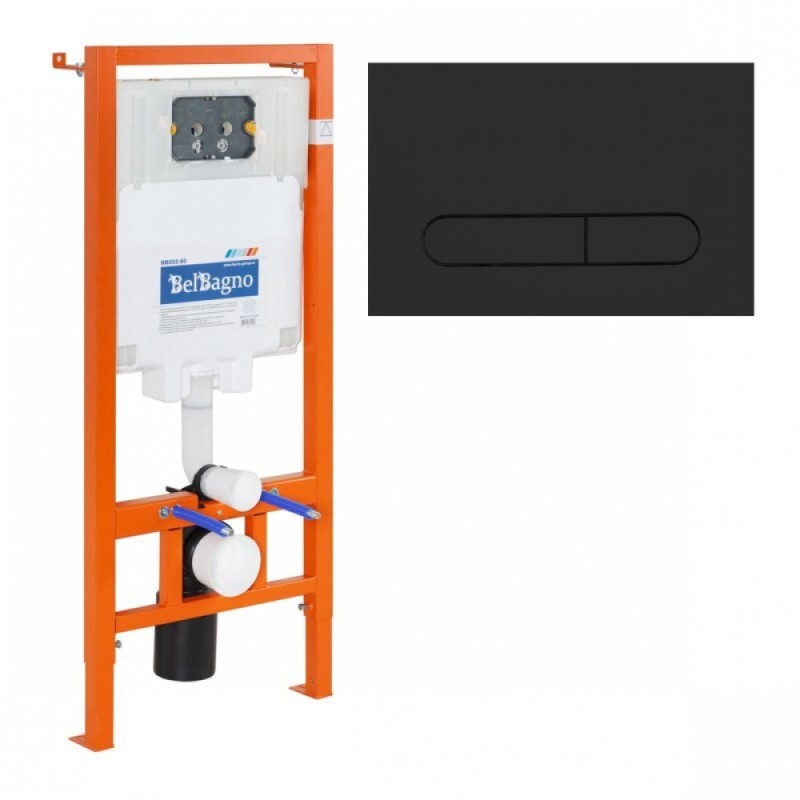 Инсталляция BelBagno BB3202CHR-MB/BB3202SC-MB/BB002-80/BB007-PR-NERO.M, с унитазом BelBagno Ardente-C, сиденье с микролифтом, клавиша черная, комплект