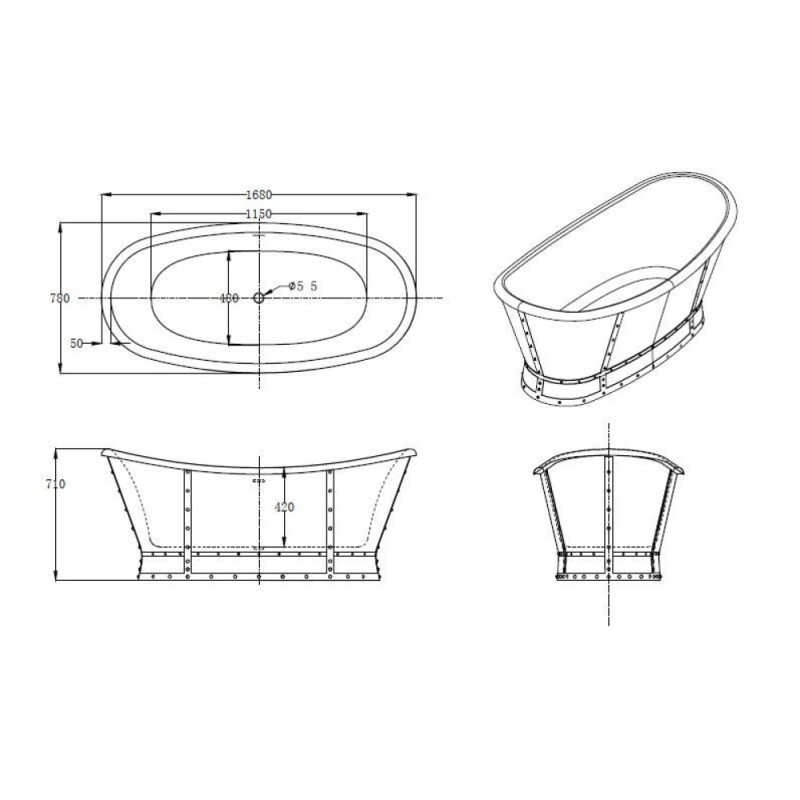 Ванна акриловая BelBagno BB33-CF36 168 x 78 x 71 см, цвет серый матовый (CF36)