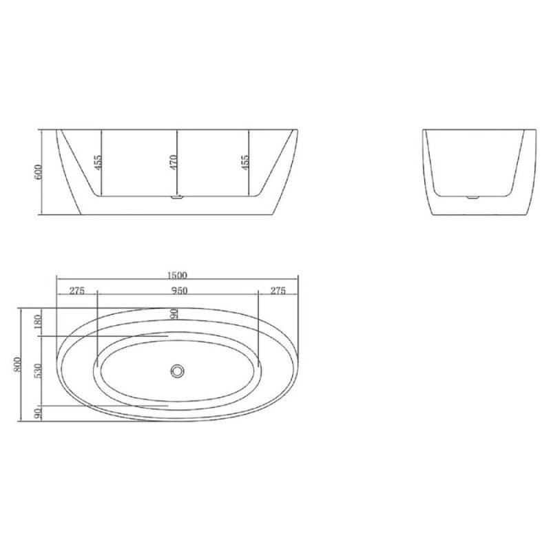Ванна акриловая BelBagno BB404-1500-800, 150 х 80 см, белая