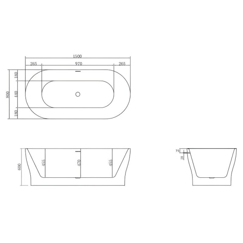 Ванна акриловая BelBagno BB405-1500-800, 150 х 80 см, слив-перелив в комплекте, белая