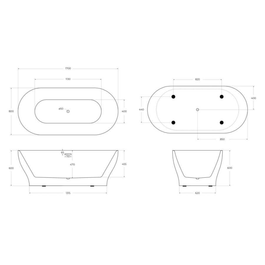 Ванна акриловая BelBagno BB405-1700-800, 170 х 80 см, слив-перелив в комплекте, белая