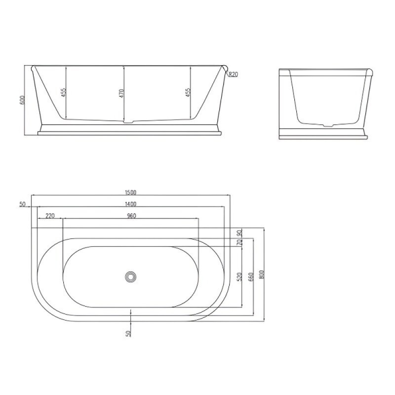 Ванна акриловая BelBagno BB408-1500-800, 150 х 80 см, слив-перелив в комплекте, белая