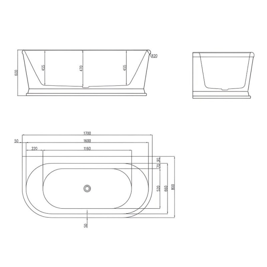 Ванна акриловая BelBagno BB408-1700-800, 170 х 80 см, слив-перелив в комплекте, белая