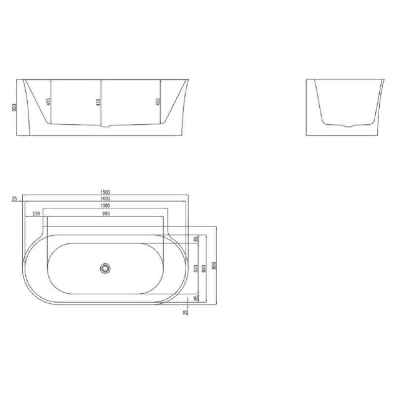 Ванна акриловая BelBagno BB409-1500-800, 150 х 80 см, белая