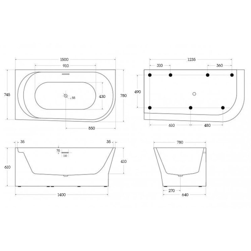 Ванна акриловая BelBagno BB410-1500-780-L/R, 150 х 80 см, слив-перелив в комплекте, белая