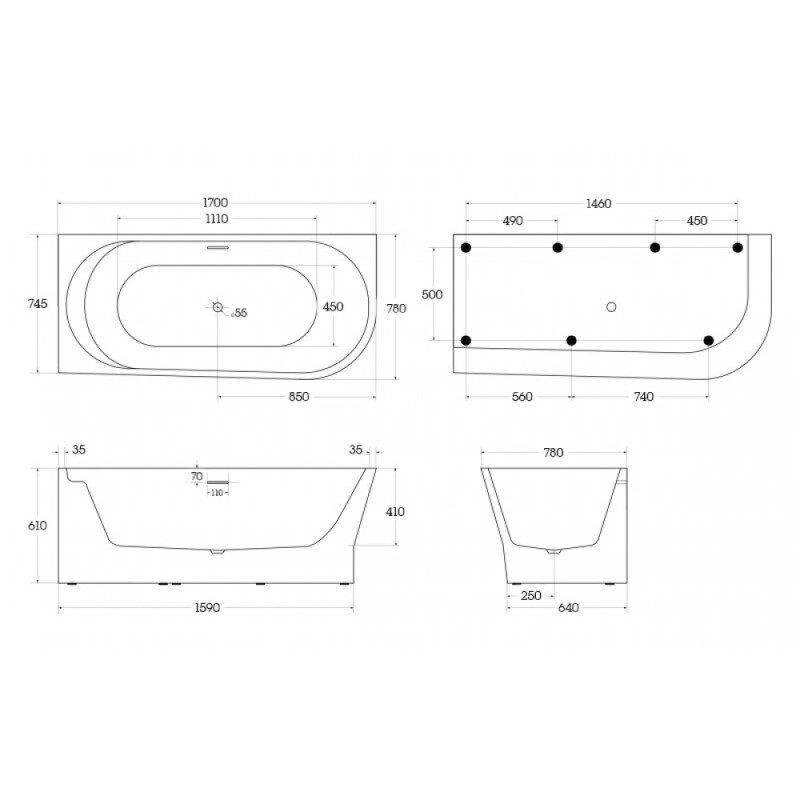 Ванна акриловая BelBagno BB410-1700-780-L/R, 170 х 80 см, слив-перелив в комплекте, белая