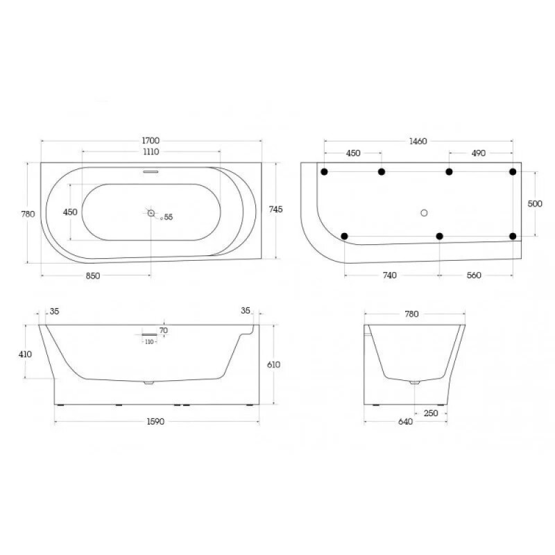 Ванна акриловая BelBagno BB410-1700-780-L/R, 170 х 80 см, слив-перелив в комплекте, белая
