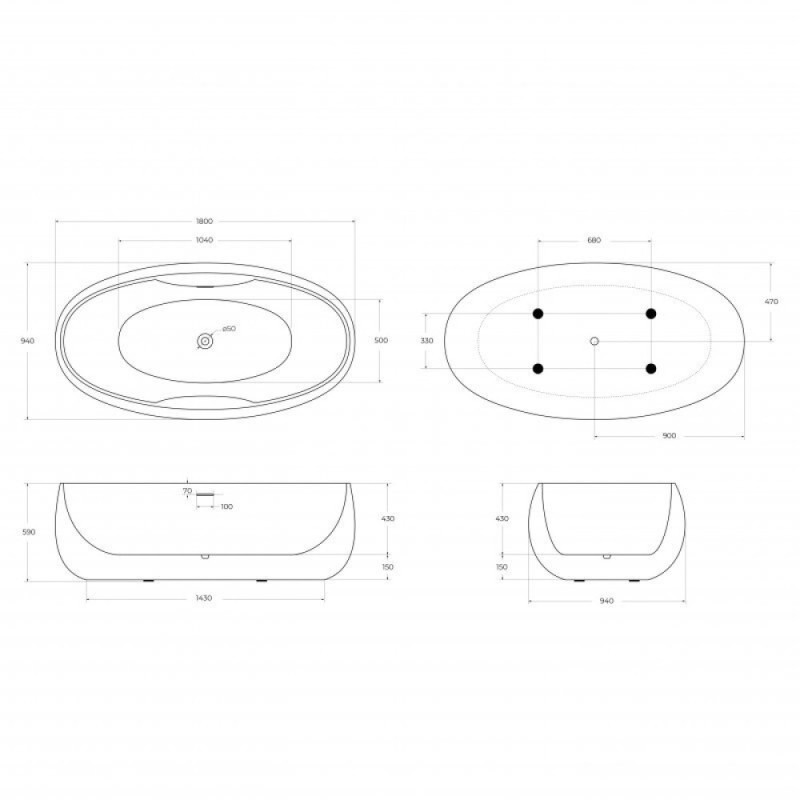 Ванна акриловая BelBagno BB502-1800-900, 180 х 90 см, белая