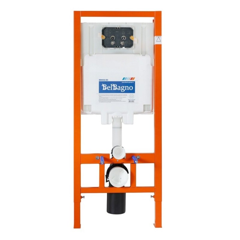 Инсталляция BelBagno BB507B/BB2020SC/BB002-80/BB005-PR-CHROME, безободковый белый унитаз, сиденье микролифт, клавиша смыва хром