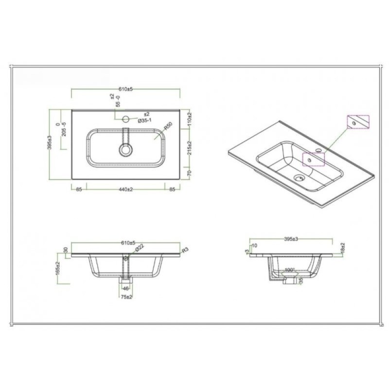 Раковина BelBagno BB600/390ETL 60 см, керамика, белая