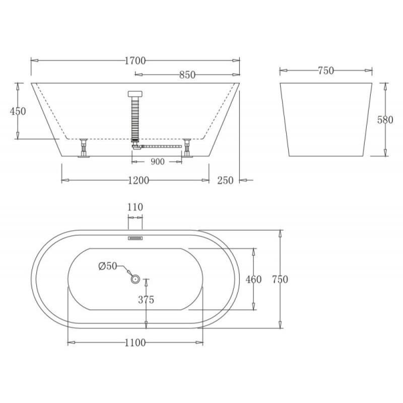Ванна акриловая BelBagno BB61-1700, 170 х 75 см