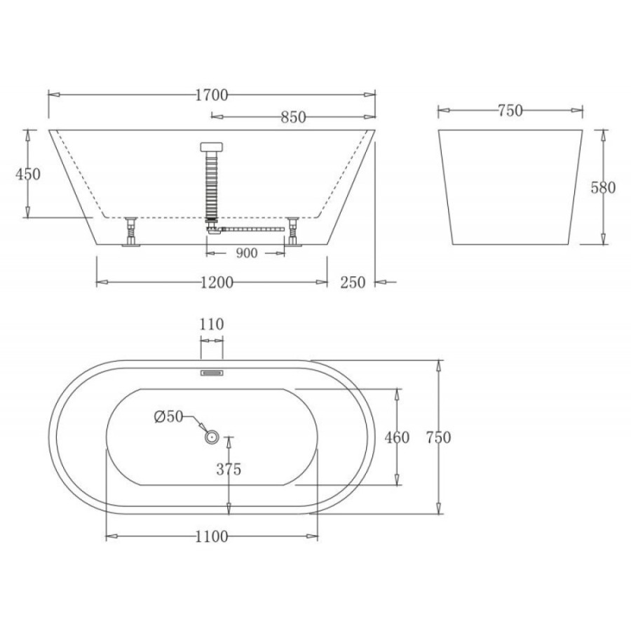 Ванна акриловая BelBagno BB61-1700, 170 х 75 см
