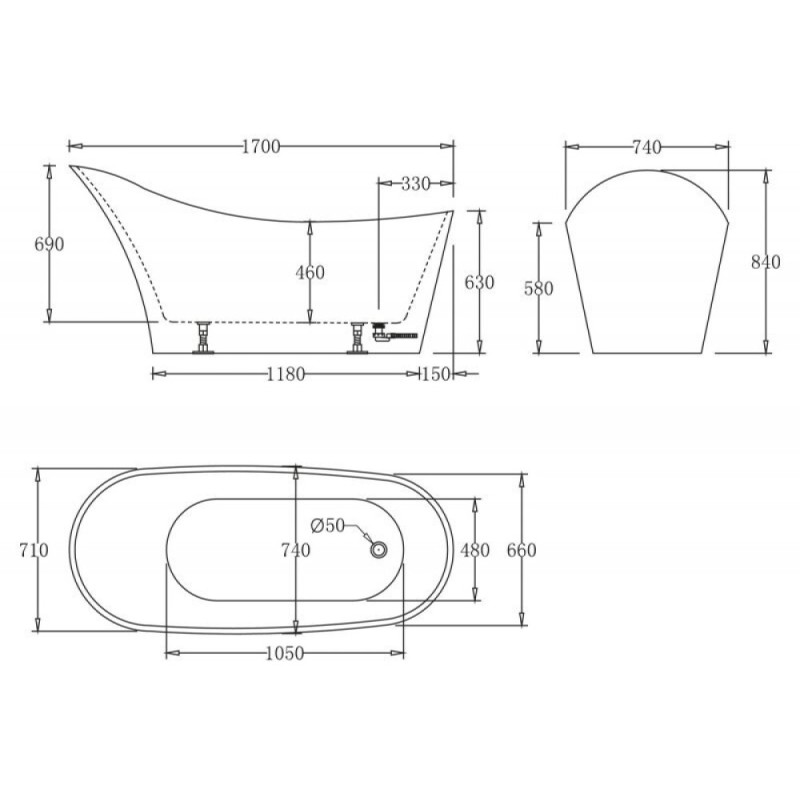 Ванна акриловая BelBagno BB64-1700, 170 х 75 см