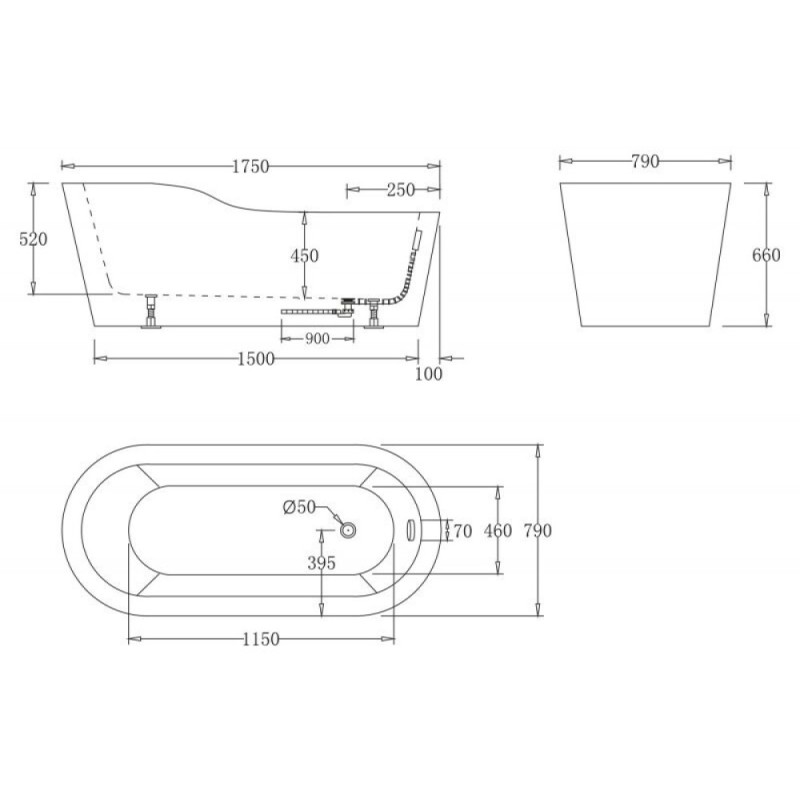 Ванна акриловая BelBagno BB65-1750, 175 х 80 см, белая