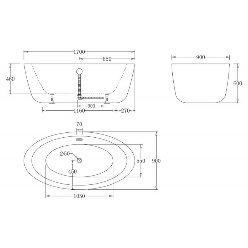 Ванна акриловая BelBagno BB67-1700, 170 х 90 см