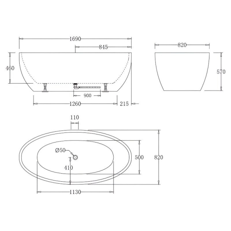 Ванна акриловая BelBagno BB69-1700-W0, 170 х 85 см, белая