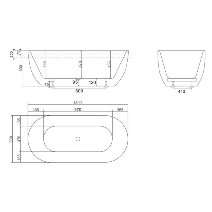 Ванна акриловая BelBagno 150 х 80 x 60 см, внешняя часть черная матовая, BB70-1500-800-W/NM