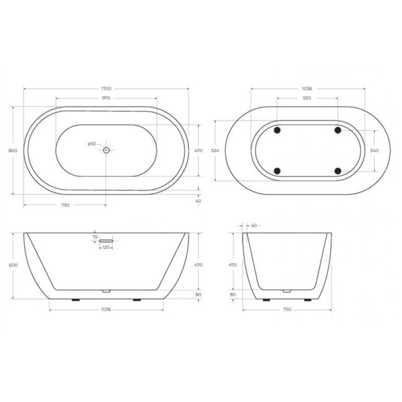 Ванна акриловая BelBagno BB70-1700-800-W/NM, 170 х 80 см, внешняя часть черная матовая