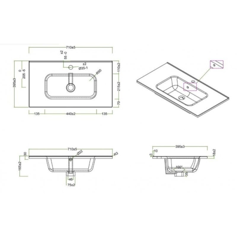 Раковина BelBagno BB700/390ETL 70 см, керамика, белая