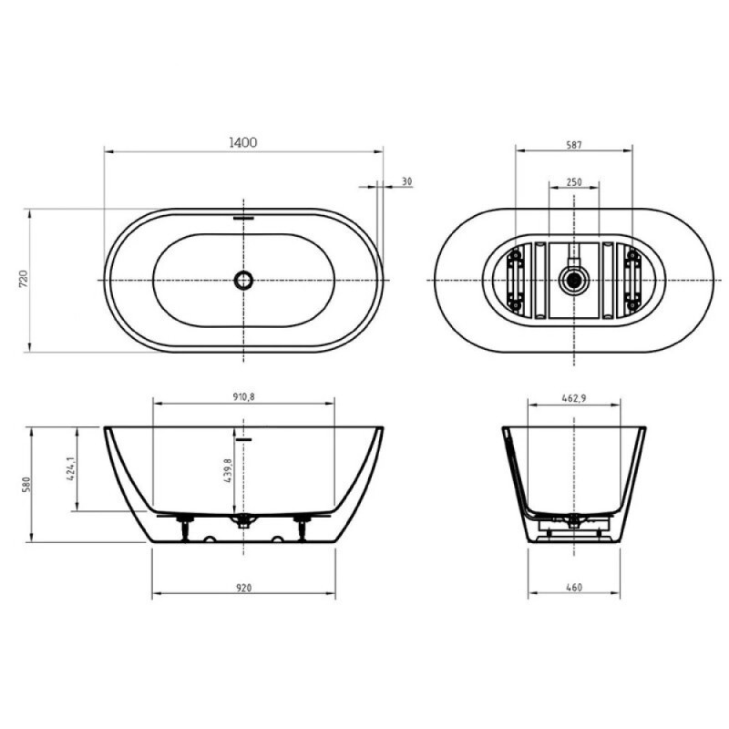 Ванна акриловая BelBagno BB701-1400-720-K, 140 х 70 см, слив-перелив в комплекте, белая