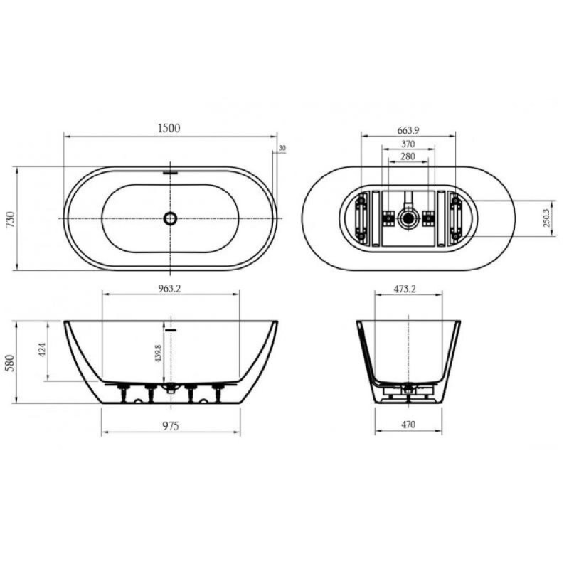 Ванна акриловая BelBagno BB701-1500-730-K, 150 х 75 см, слив-перелив в комплекте, белая