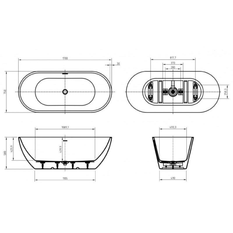 Ванна акриловая BelBagno BB701-1700-750-K, 170 х 75 см, слив-перелив в комплекте, белая
