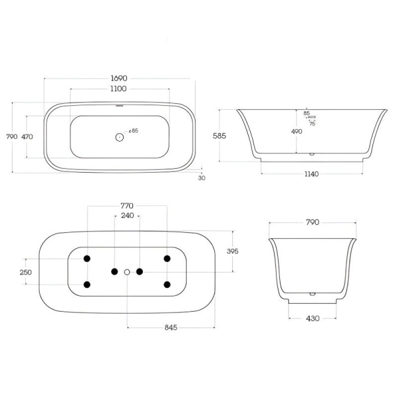 Ванна акриловая BelBagno Due BB702-1700-800-K, 170 х 80 см, слив-перелив в комплекте, белая