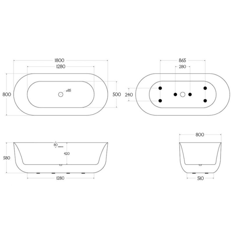 Ванна акриловая BelBagno BB706-1800-800, 180 х 80 см, слив-перелив в комплекте, белая