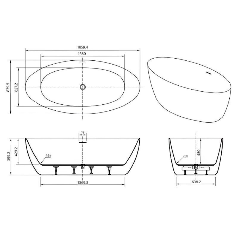 Ванна акриловая BelBagno BB707-1860-880, 185 х 90 см, слив-перелив в комплекте, белая