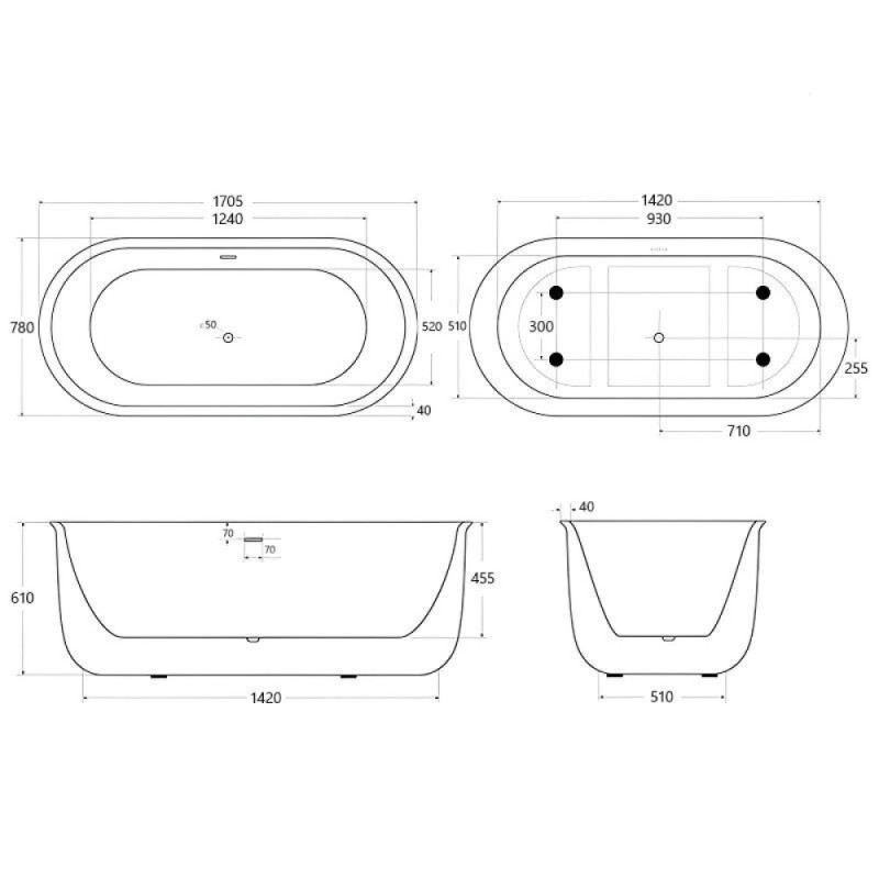 Ванна акриловая BelBagno BB709-1700-780, 170 х 80 см, слив-перелив в комплекте, белая