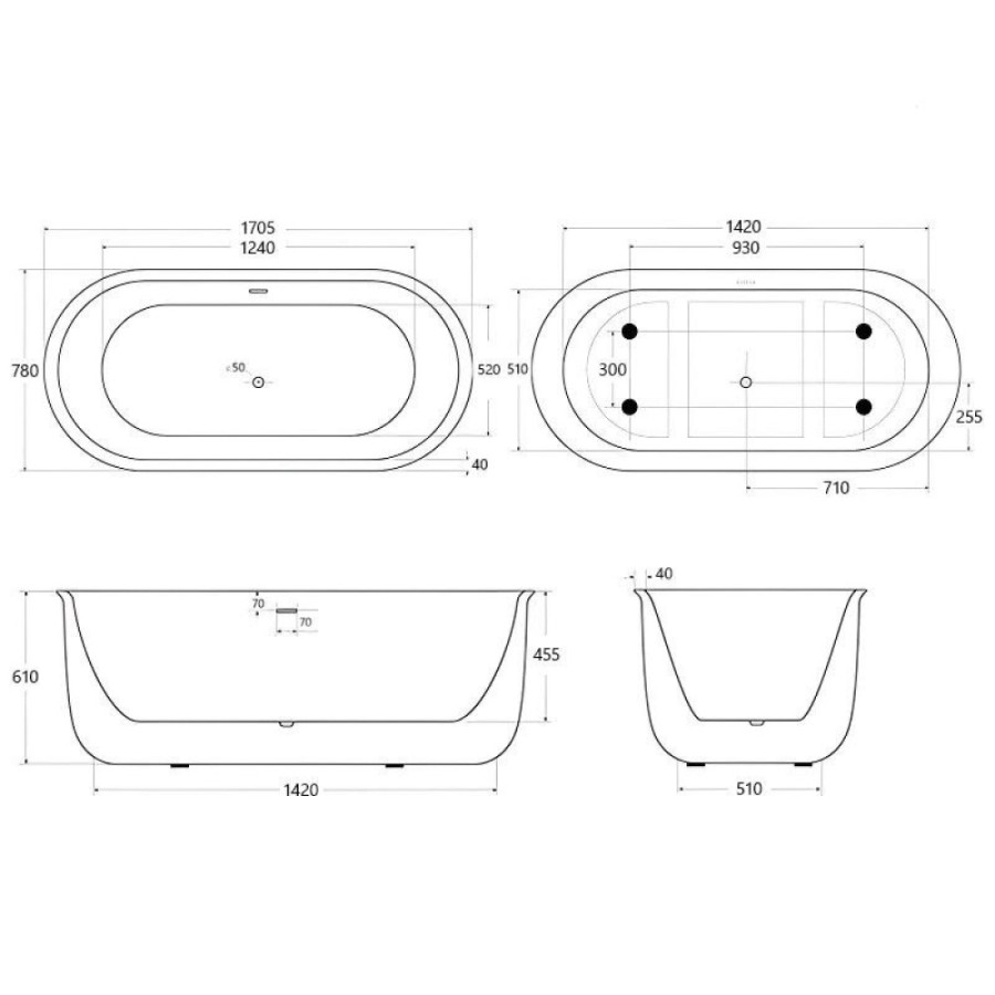 Ванна акриловая BelBagno BB709-1700-780, 170 х 80 см, слив-перелив в комплекте, белая