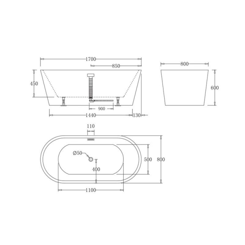 Ванна акриловая BelBagno BB71-1700-BIANCO, 170 х 80 см, белый