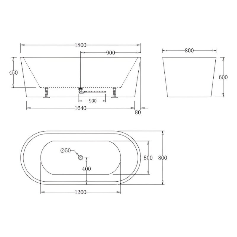Ванна акриловая BelBagno BB71-1800-W0, 180 х 80 см, белая