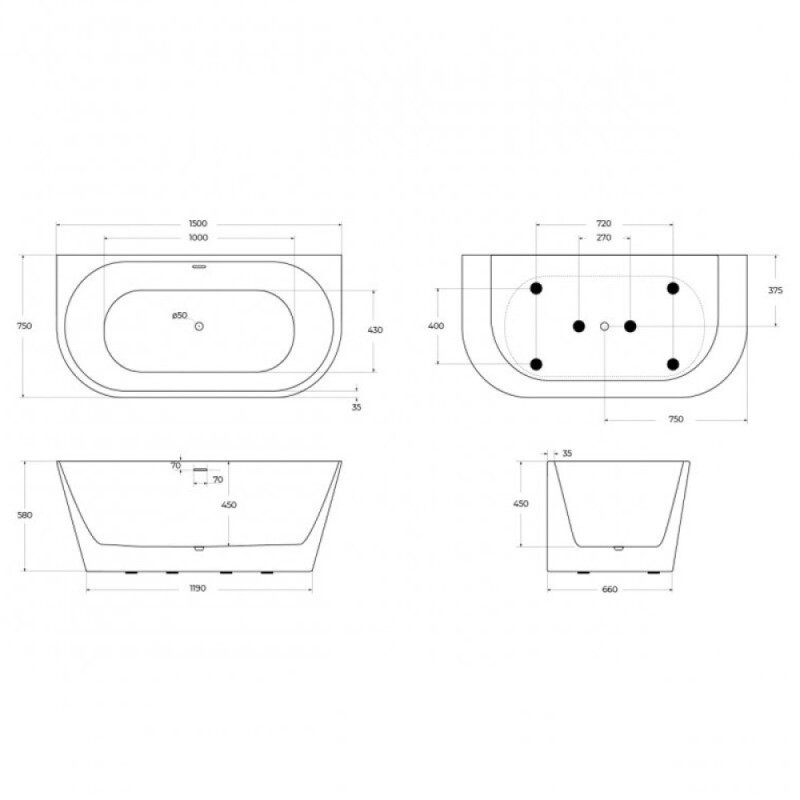Ванна акриловая BelBagno BB710-1500-750, 150 х 75 см, слив-перелив в комплекте, белая