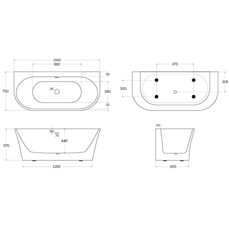 Ванна акриловая BelBagno BB711-1550-700, 155 х 70 см, слив-перелив в комплекте, белая