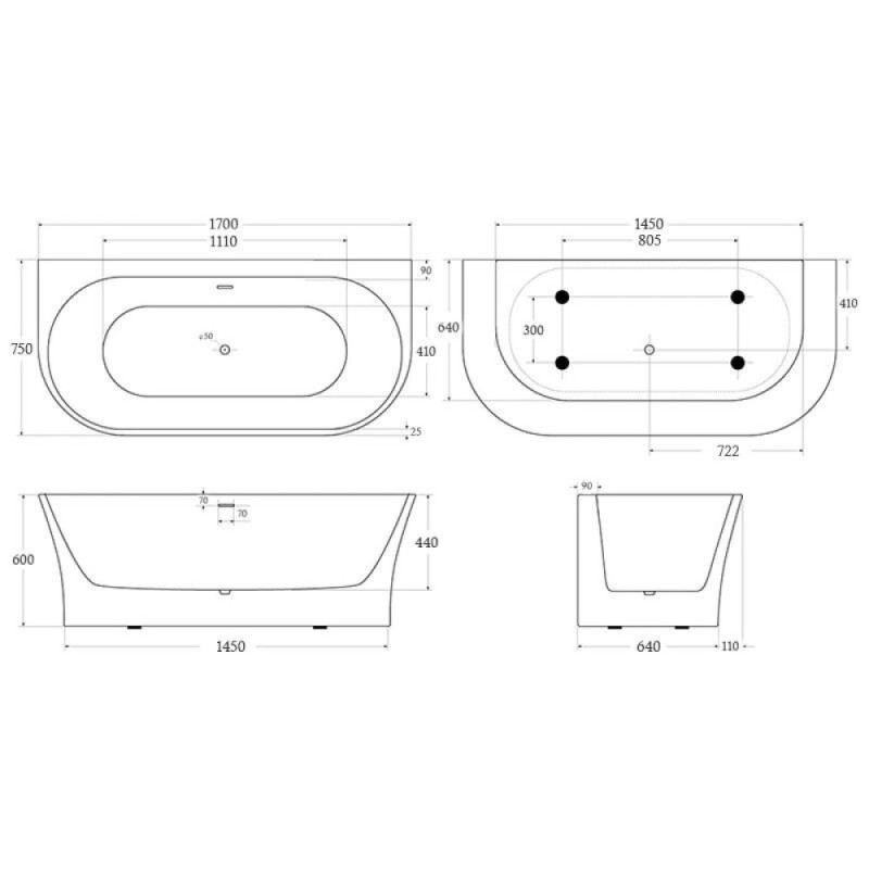 Ванна акриловая BelBagno BB711-1700-750, 170 х 75 см, слив-перелив в комплекте, белая