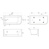 Ванна акриловая BelBagno BB712-1500-730-L/R, 150 х 75 см, слив-перелив в комплекте, белая