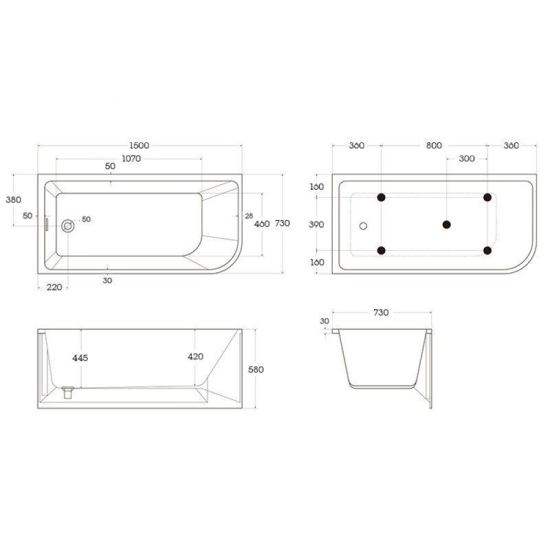 Ванна акриловая BelBagno BB712-1500-730-L/R, 150 х 75 см, слив-перелив в комплекте, белая