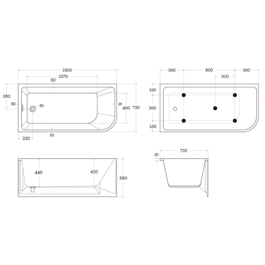 Ванна акриловая BelBagno BB712-1500-730-L/R, 150 х 75 см, слив-перелив в комплекте, белая
