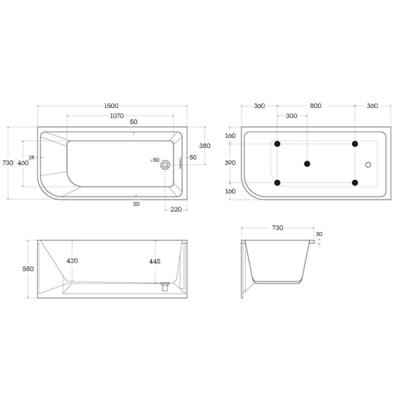 Ванна акриловая BelBagno BB712-1500-730-L/R, 150 х 75 см, слив-перелив в комплекте, белая