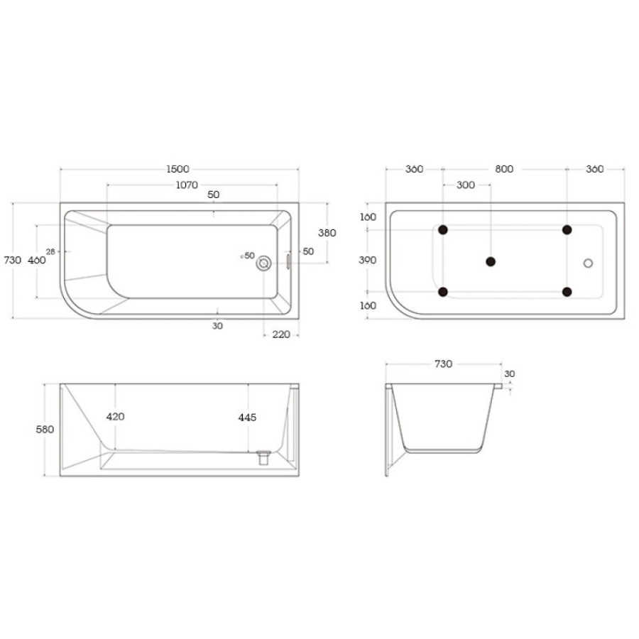 Ванна акриловая BelBagno BB712-1500-730-L/R, 150 х 75 см, слив-перелив в комплекте, белая