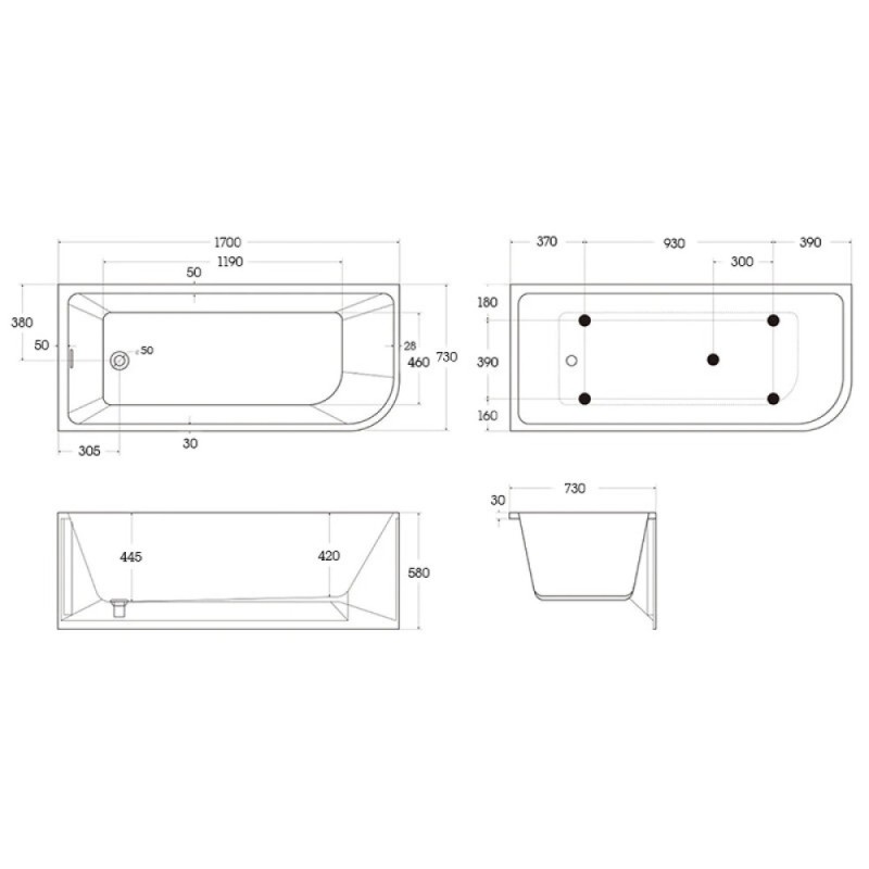 Ванна акриловая BelBagno BB712-1700-730-L/R, 170 х 75 см, слив-перелив в комплекте, белая