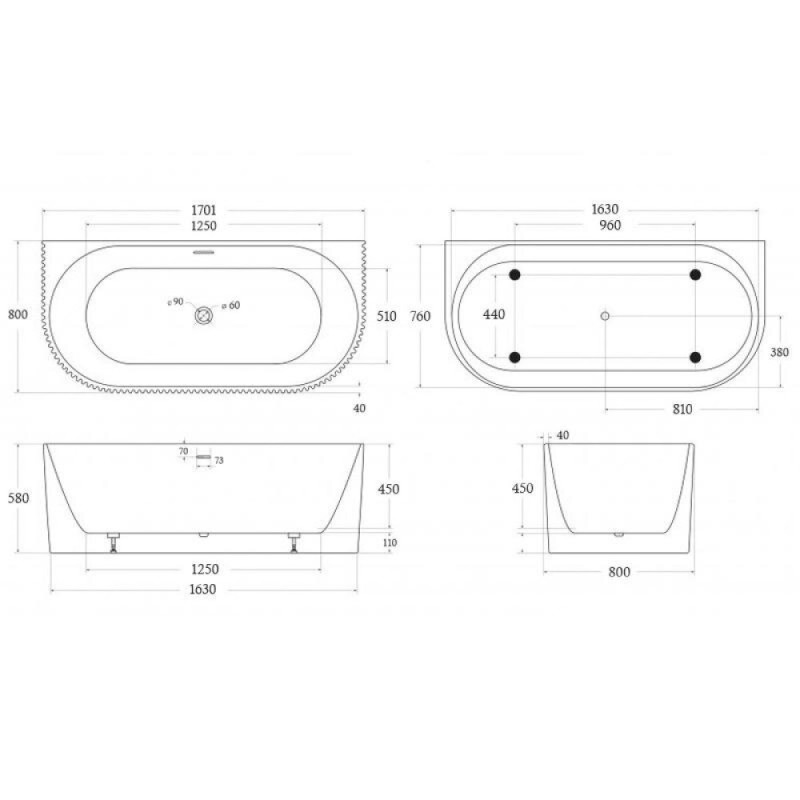 Ванна акриловая Belbagno BB713-1700-800, 170 x 80 см, слив-перелив в комплекте, белая