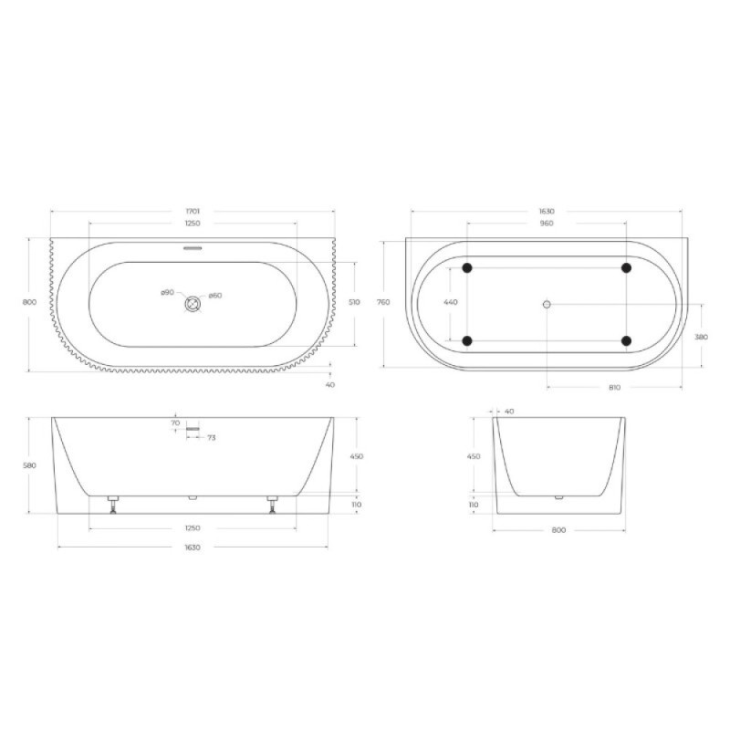 Ванна акриловая Belbagno BB713-1700-800-MATT, 170 x 80 см, цвет белый матовый